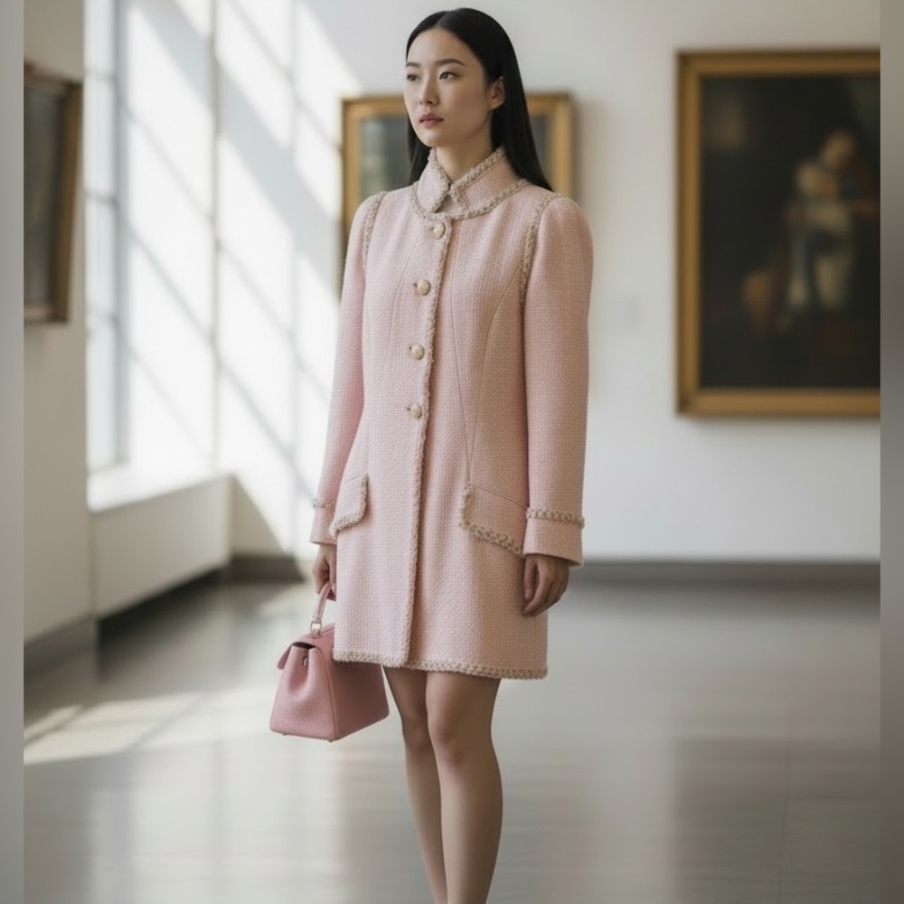 CHANEL Light Pink Jacket Coat Size 44 Cotton Stunning Chanel Feminine Elegant